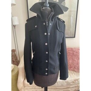 New York & Company Black Wool Blend Zip & Snap Front Jacket Size 2